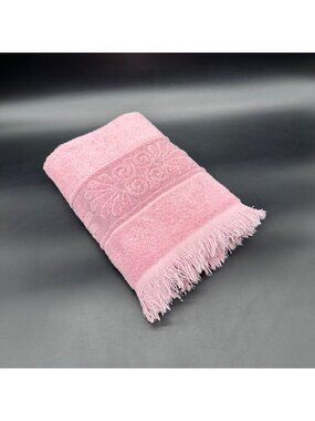 Vintage Bath Towel Cannon Monticello USA Pink Seashells 1980s Sculpted Retro